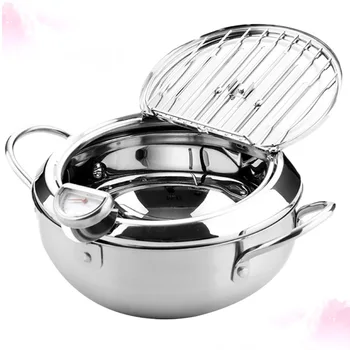 

1Pc Induction Cooker General Purpose Fryer With Lid Controllable Low Temperature Fryer With Thermometer(Silver)