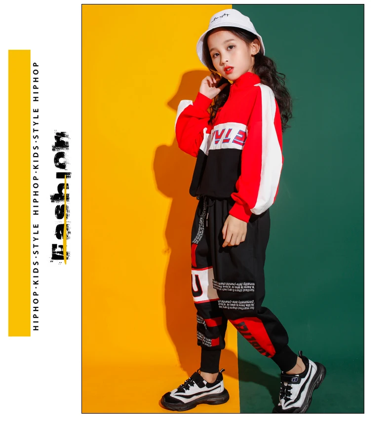 Hip Hop Dance Costumes Kids Red High Neck Long Sleeve Jacket Pants Children Street Clothes Boys Jazz Wear Performer Stage Outfit (7)