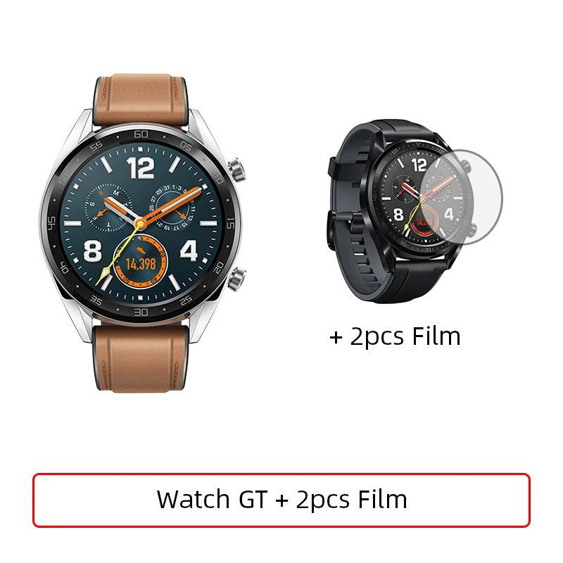 Brown add Films Глобальная версия huawei Watch GT Смарт часы gps 14 дней Срок службы батареи 5 атм водонепроницаемый телефонный звонок частота сердечных сокращений для huawei P30 - Цвет: Brown add Films