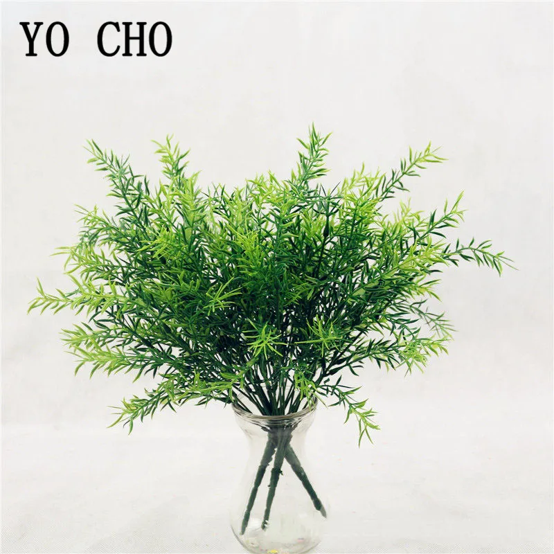 YO CHO Artificial Plants Plastic Twigs Green Grass Fake Plants Twigs Leaves Grass Flower Arrangement Wedding Party Home Decor - Image 6