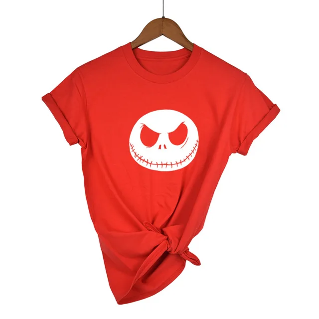 Харадзюку Кошмар перед Рождеством мультфильм Джек Скеллингтон женская футболка гримаса Лето хлопок хип хоп Уличная одежда - Цвет: Red-W