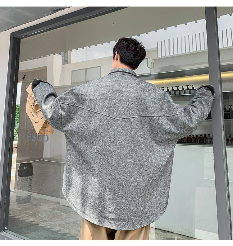 Autumn New Woolen Jacket Men Fashion Solid Color Casual Woolen Coat Man Streetwear Wild Loose Jackets Male Clothes M-2XL