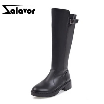 

ZALAVOR Size 34-43 Women'S Winter Warm Boots Female Med Heel Knee High Botas Women Zip Agrafe Plush Inside Shoes Feminina Bota