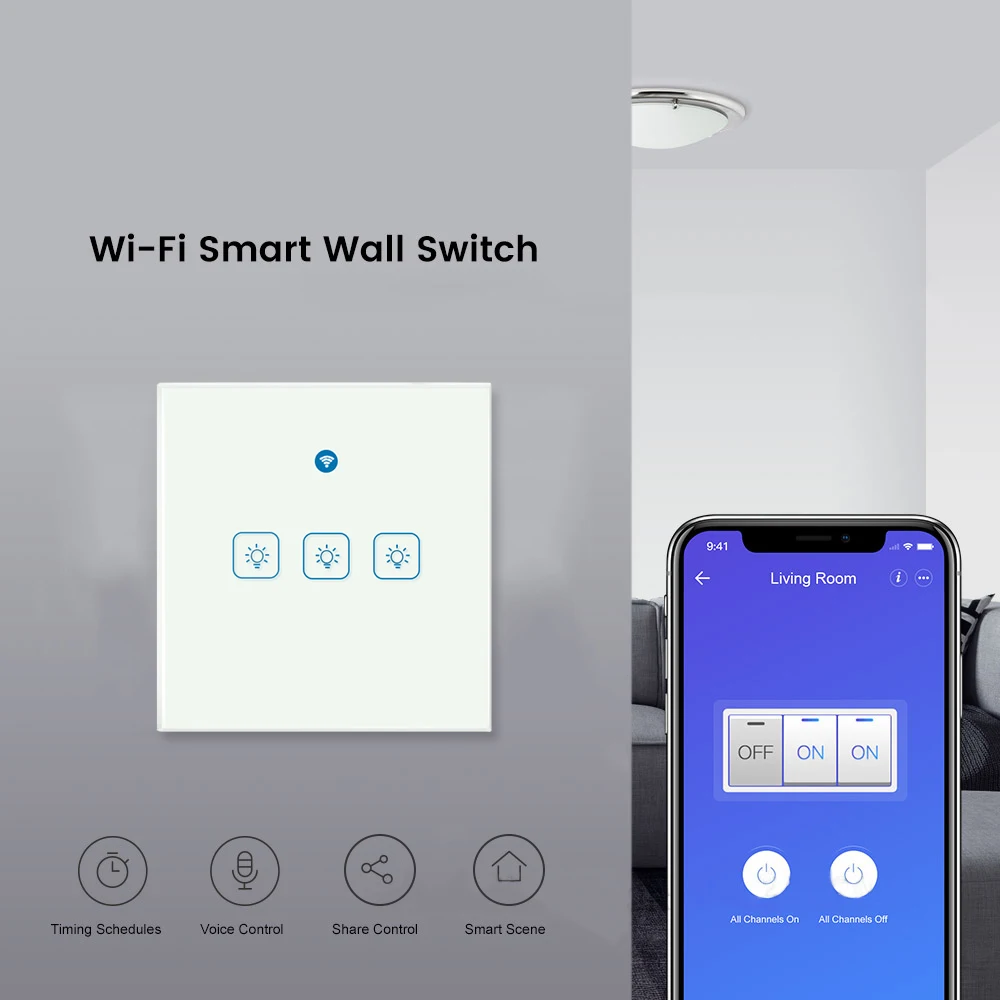 Выключатель eWeLink EU Wifi RF433Mhz стеклянный экран сенсорная панель голосовое