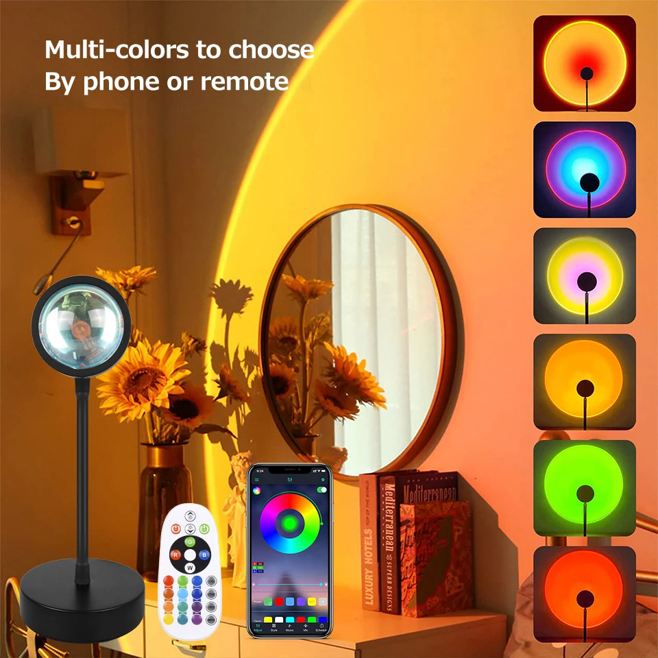 battery night light USB Sunset Lamp Smart Bluetooth Projection Night Light APP Remote Control RGB 16 Colors for Home Bedroom Background Decoration moon night light