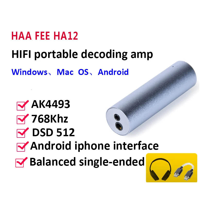 Lusya AK4493 DAC Portable Decoding Headphone Amplifier 3 5mm 2 5mm Balanced single ended dual output DSD512 T0297