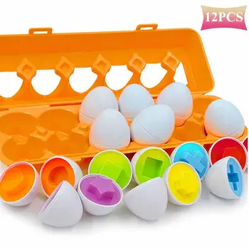 

12PCS Smart Eggs Kids Education Learning Toys Mixed Shape Wise Pretend Puzzle Baby Egg Learning Puzzles for Children Toys