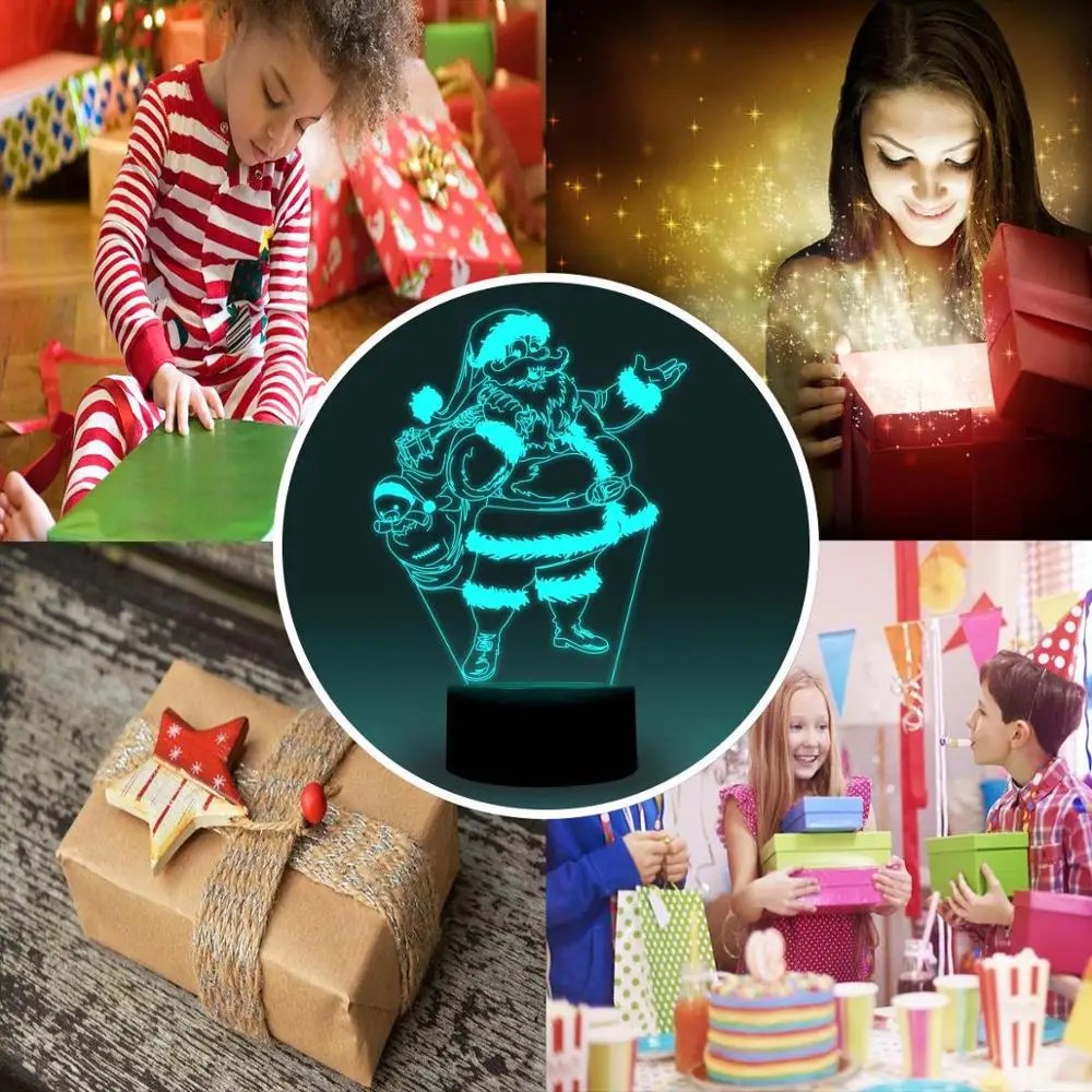 NiteApps 3D Санта Клаус ночник настольная Иллюзия украшение лампа подарок на день рождения приложение/сенсорный контроль