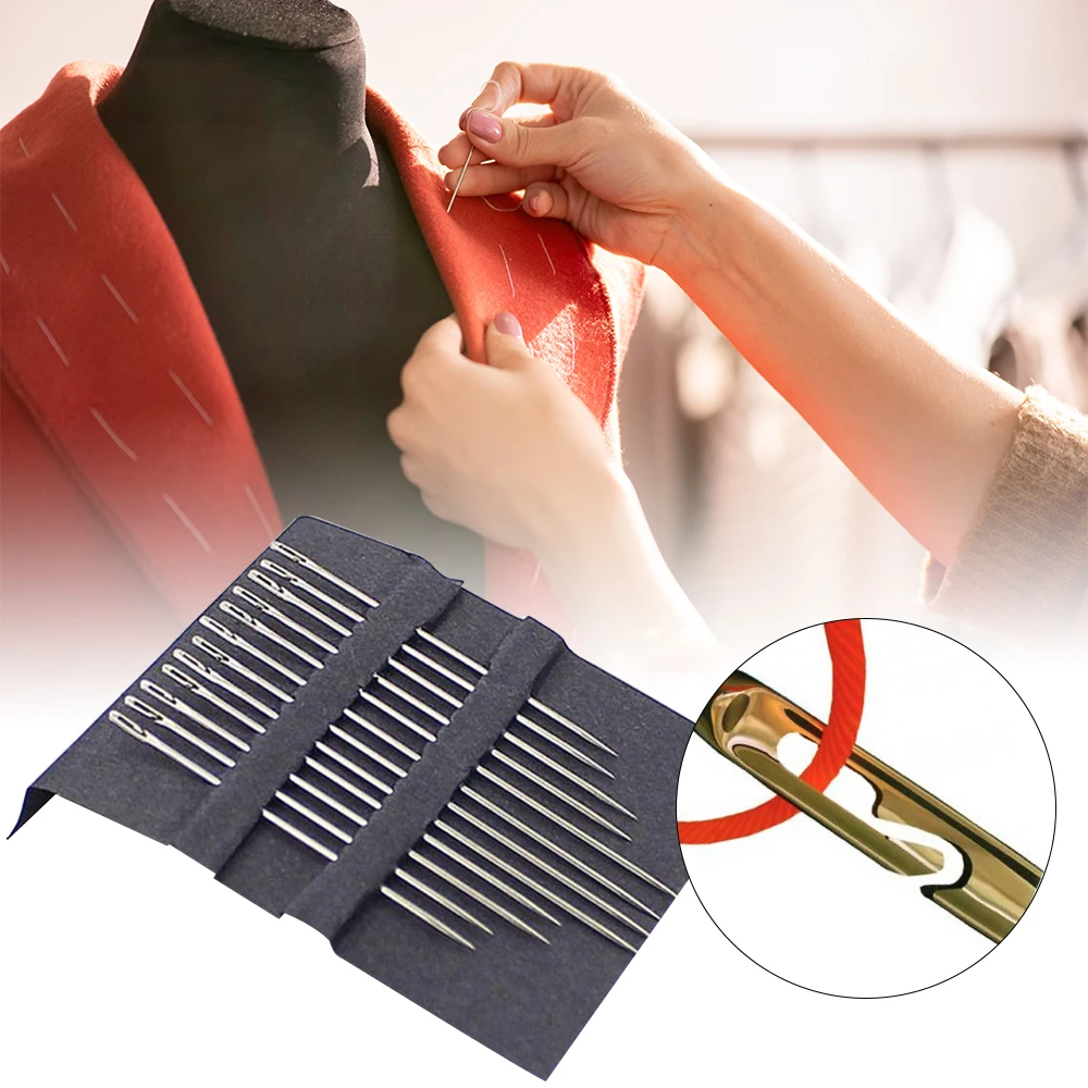 12pcs Self Threading Needles Hole Free Sewing Needles Stainless Steel Household DIY Hold Blind Needle
