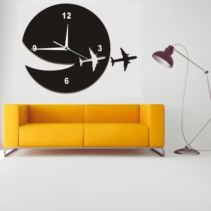 Настенные часы украшения в виде зеркальных наклеек 3D креативные часы с самолетом современный дизайн украшения кварцевые часы с иглой