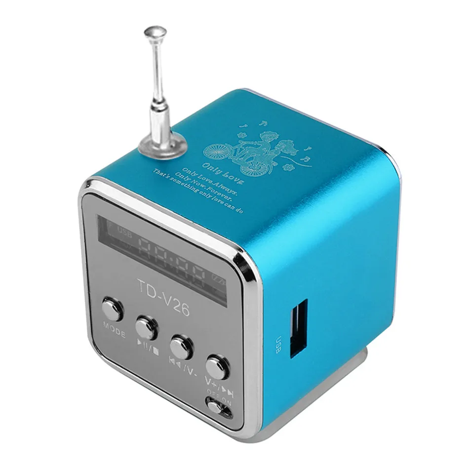 Blue Портативный алюминиевый сплав TD-V26 мини-динамик портативный цифровой lcd звук Micro SD/TF fm-радио музыка стерео громкий динамик для ноутбука - Цвет: Blue