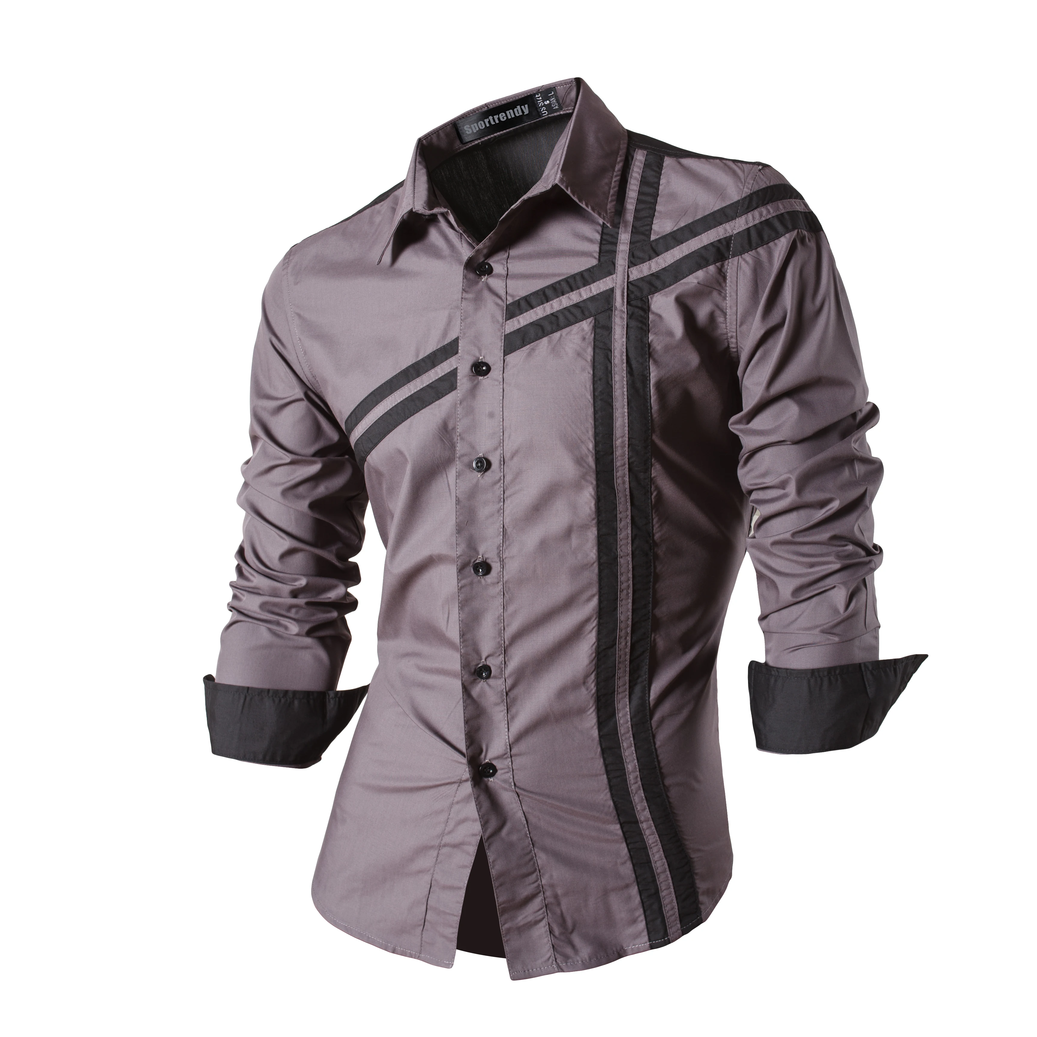 Jeansian мужские модные повседневные рубашки на пуговицах с длинным рукавом Slim Fit дизайнер Z006 Gray2