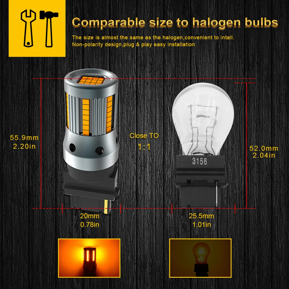 2 шт. 3200lm Янтарный T20 7440 7440NA WY21W 1156 Ba15s P21W T25 3156 светодиодный Canbus Нет Hyper Flash встроенный резистор указатели поворота