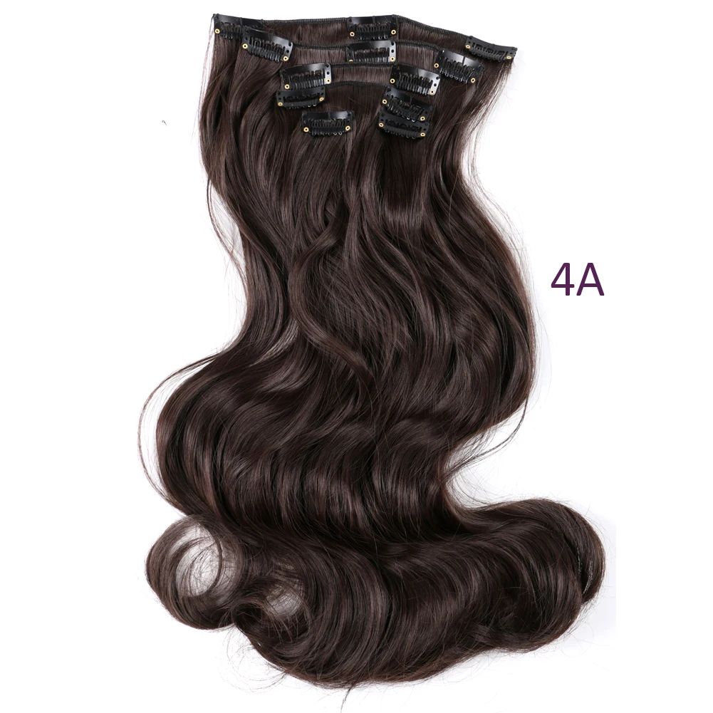 Синтетические волосы, 22 дюйма, 12 клипс, шиньон, волнистые волосы, синтетические высокотемпературные волокна, черный, коричневый, Омбре, волосы для наращивания на заколках
