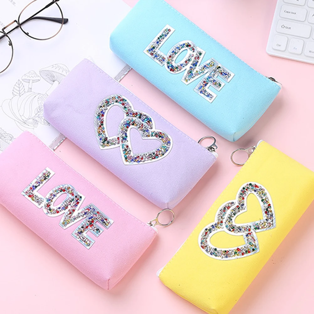 Блестящие Блестки Стразы Холст Карандаш Чехол канцелярский чехол для хранения