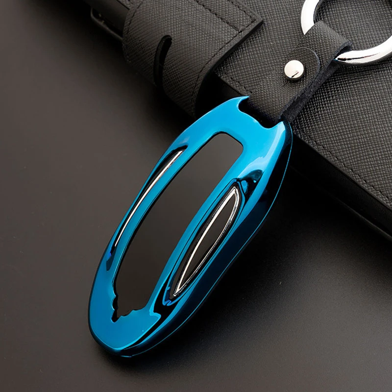 1Pcs Car Key Case Cover With Belt Aluminum Alloy Key Shell Storage Bag Protector Deluxe Styling For Tesla Model S Model X - Название цвета: Blue For Model X