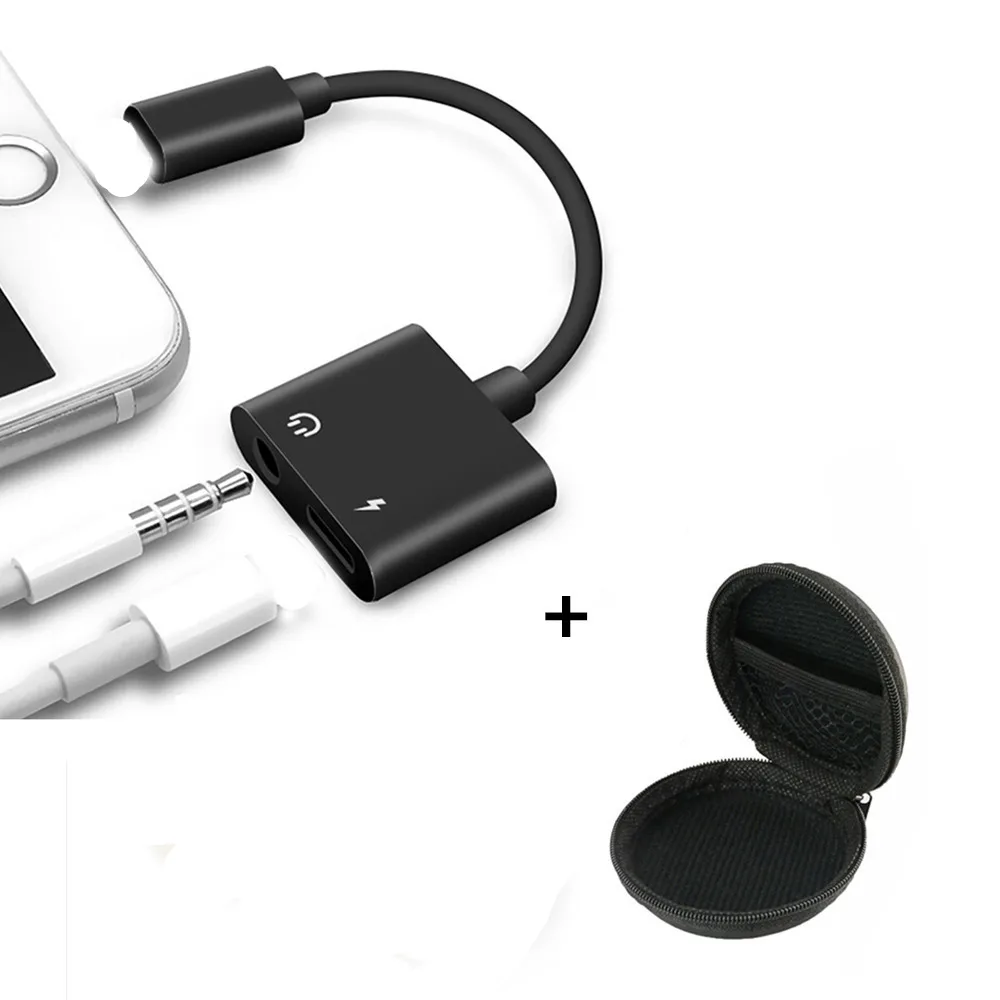 Для iPhone сплиттер Adaptador 2 в 1 аудио адаптер IOS 13 12 для lightning до 3,5 ММ Наушники разъем Aux зарядный кабель - Цвет: black with bag
