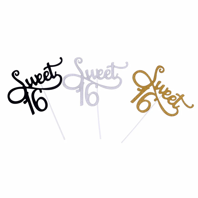 

Sweet 16 Girls Birthday Cake Topper Stand Gold Glitter Cupcake Decoration x 2Pcs