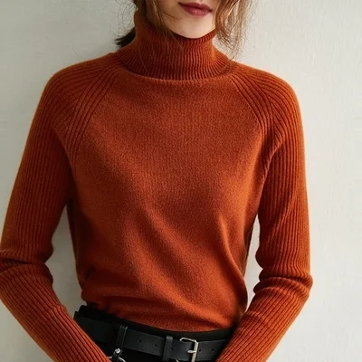 dark orange Женские свитера, водолазка, 3 цвета, зимние пуловеры, кашемировый и шерстяной вязаный свитер, женские джемперы, стандартная одежда - Цвет: dark orange