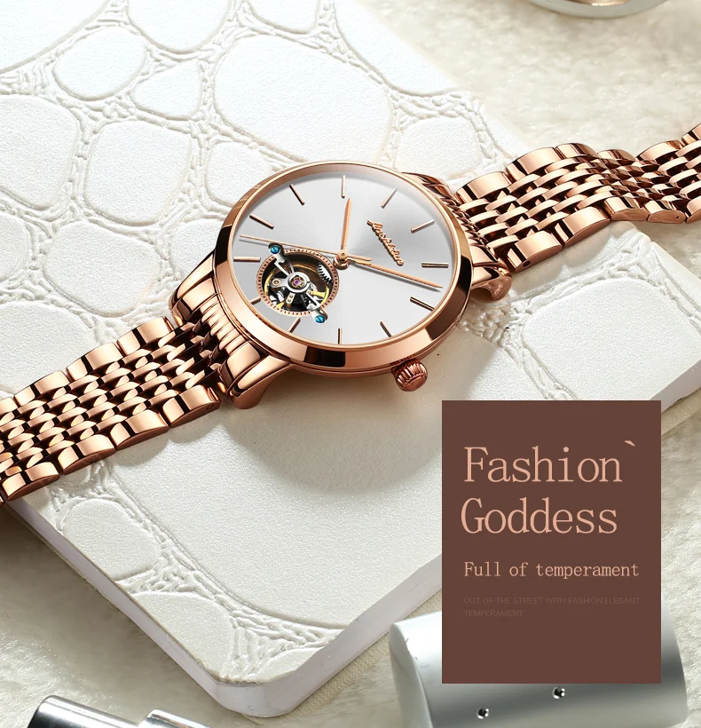 JSDUN Switzerland Роскошные брендовые автоматические механические часы розовые, золотые, женские часы Tourbillon наручные часы из нержавеющей стали