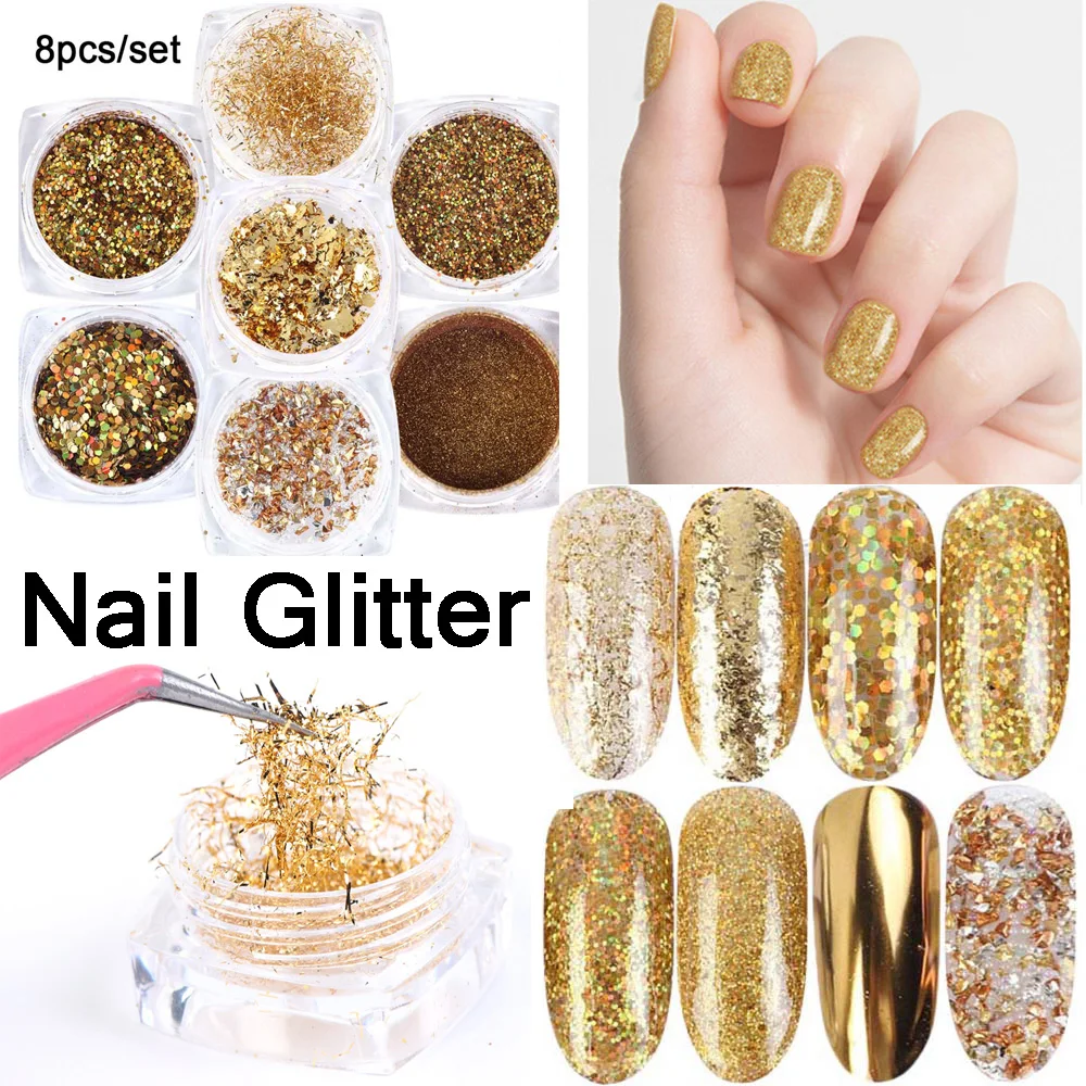 Fluorescent Powder Nail Glitter Shimmer Dipping Powder Nail Art Gold Foil Flakes Manicure Glitter Powder Nail Art Nail Decor