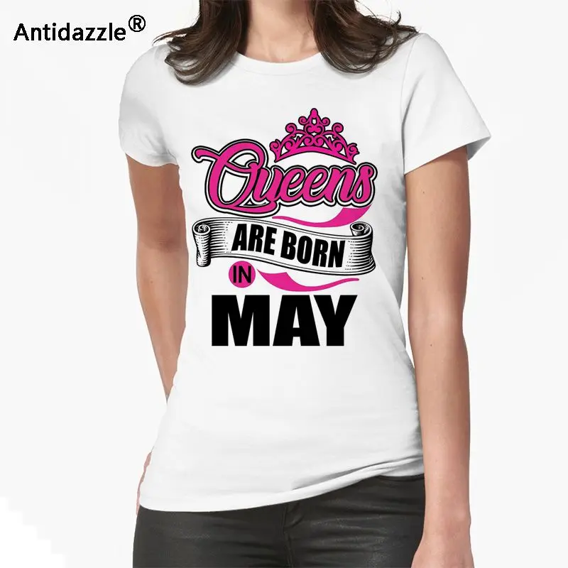 Новинка! ВЫСОКОКАЧЕСТВЕННАЯ женская футболка с надписью "Queens are born in May", летняя модная футболка с круглым вырезом, повседневные хипстерские футболки, топы