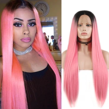 

Charisma Long Silky Straight Ombre Pink Wigs Synthetic Lace Front Wig Middle Part Heat Resistant Fiber Hair Wigs for Women