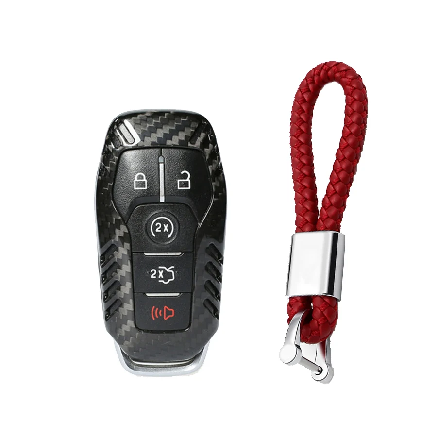 Чехол для ключей из углеродного волокна для FORD FUSION MONDEO Mustang F-150 LINCOLN EDGE EXPLORER MK 5 Кнопка стайлинга автомобилей - Название цвета: Red combination
