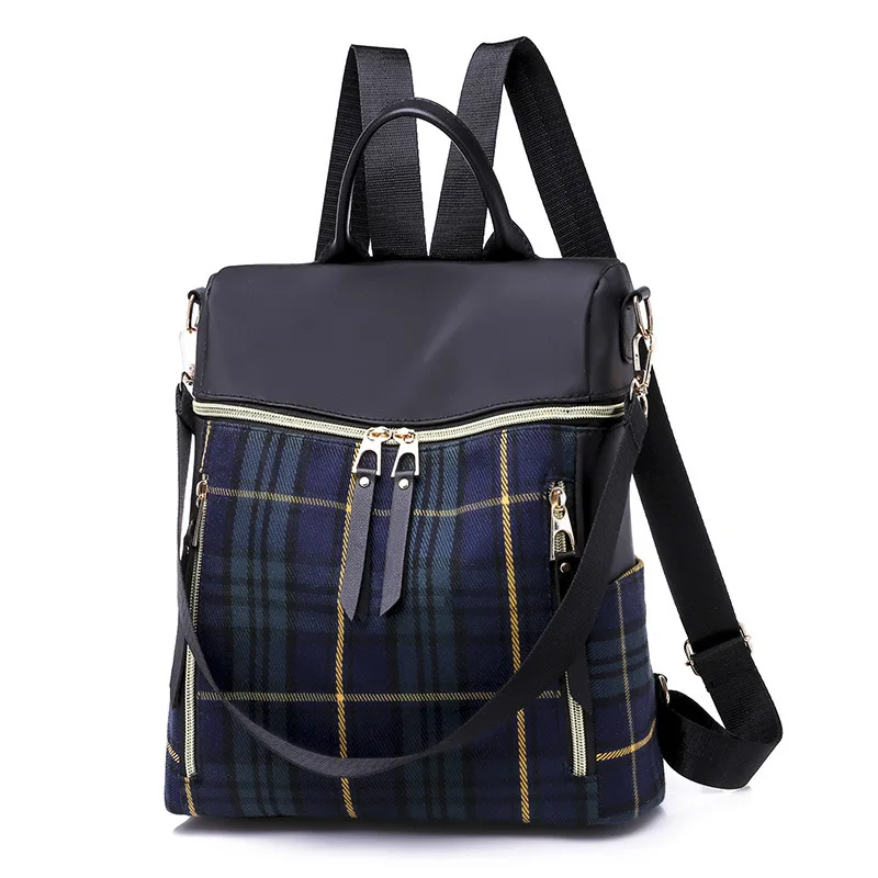 

2018 Korean New Style Waterproof Oxford Cloth Backpack WOMEN'S Bag Travel Versatile Canvas Plaid Backpack Dual Purpose School Ba