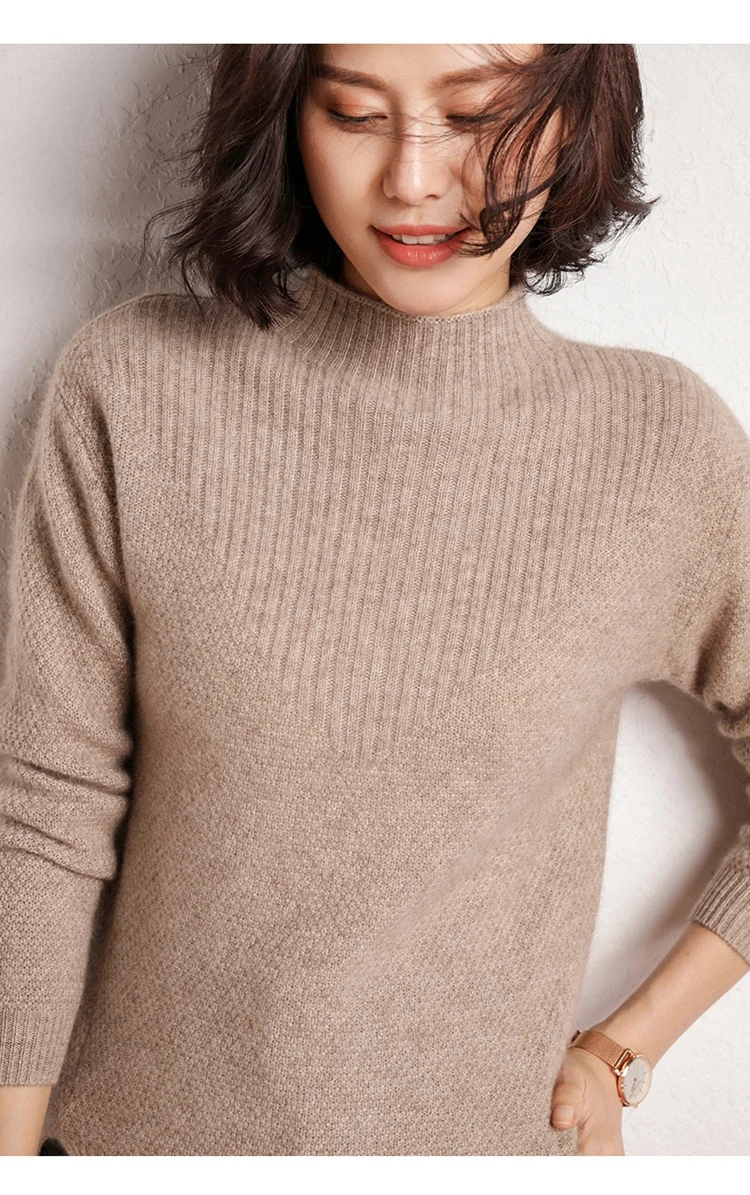 Autumn Winter New Women Cashmere Sweater Half high collar knit pullover female Solid slim warm sweater Hollow