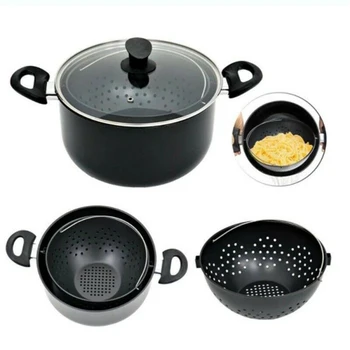 

New 2-in-1 Stainless Steel Pot With Built-In Strainer Basket Not Sticky Pot For Kitchen Drain Pasta Vegetables