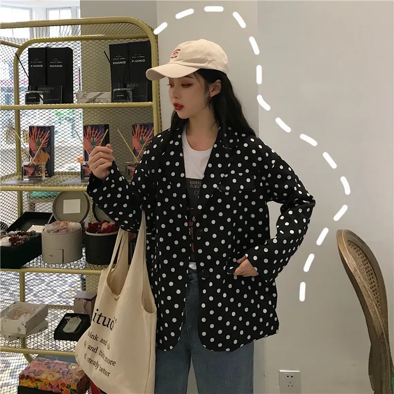 

Control 5 Yuan Autumn And Winter WOMEN'S Dress Net Price New Style Korean-style Loose Polka Dot Fold-down Collar Long Sleeve Dou