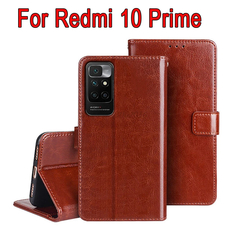 Чехол-книжка для телефона Redmi 10 Prime кожаный чехол-бумажник с подставкой защитная