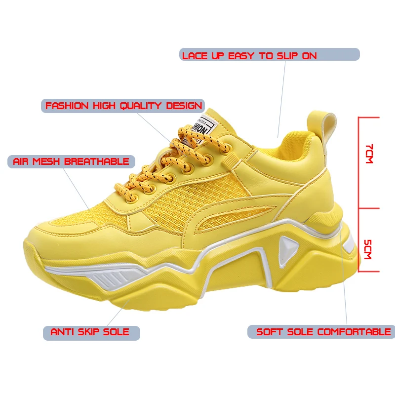 Fujin women's platform sneaers Causal Shoes walking Increasing 5CM INS Sneakers Height Platform Breathable vulcanize Sneakers