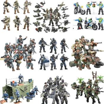

Special Forces Swat Team Army Soldier Action Figures with Weapon Guns Part for Military Vehicle Bricks Collection Kids Toys