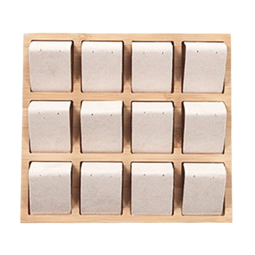 Beige 21x19.5x2 8 Бархат/кожзам бамбука дисплей карты для 12 пар серьги, ювелирные аксессуары, 3 цвета на выбор - Цвет: Beige 21x19.5x2 8