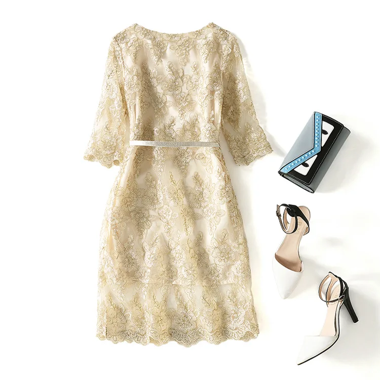Hot Selling 2020 Spring WOMEN'S Dress New Style Online Celebrity Korean-style Lace Gold Embroidered Short Skirt Beach Dress Dres Hot Selling 2020 Spring WOMEN'S Dress New Style Online Celebrity Korean-style Lace Gold Embroidered Short Skirt Beach Dress Dres