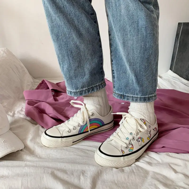 

Canvas Shoes Women's 2019 New Style Spring Unicorn Low Top Students Korean-style Solid Color Andante Flow GIRL'S Shoes