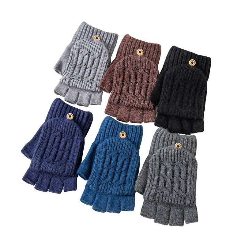 1 pair Fingerless Flip Gloves Winter Warm Flexible for Men Women Unisex Exposed Finger Mittens Glove | Аксессуары для одежды