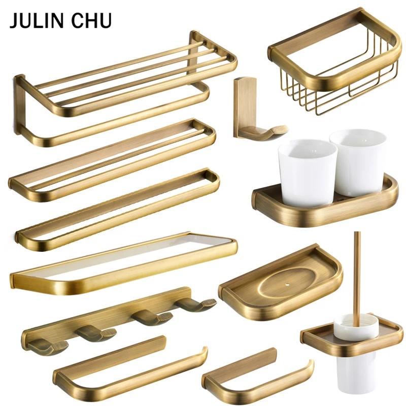 Bronze Bathroom Accessories Set Antique Double Towel Shelf Rail Toilet Brush Holder WC Paper Holders Robe Hook Ceramic Cup Rack