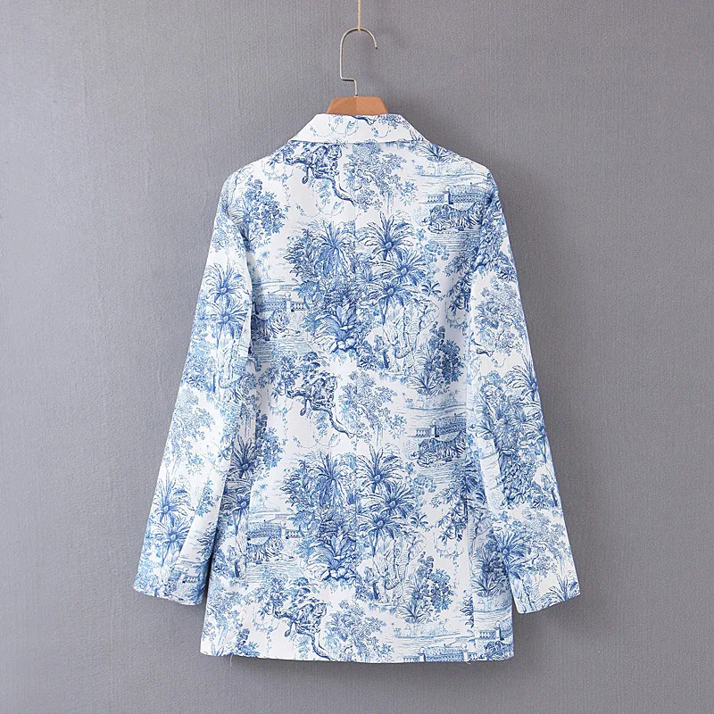 

F1468-Western Style WOMEN'S Dress Wholesale 2019 Summer New Style Fashion Elegant Blue Print Suit Jacket Women's