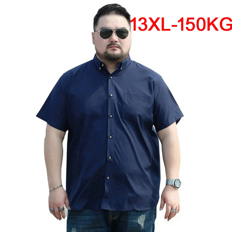 Promoción Camisas a cuadros de manga corta para hombre, camisas masculinas de talla grande, grande, 5XL, 6XL, 8XL, 10XL, 7XL, de verano, informales, azul marino w5Kkkeg9k