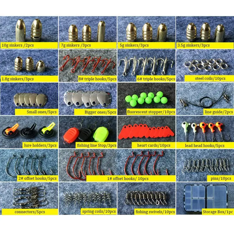 128 pcs/boxes Fishing Accessories Hook Swivel Weight Fishing Sinker Stopper Connectors Sequins Curling Fishing Tackle Box