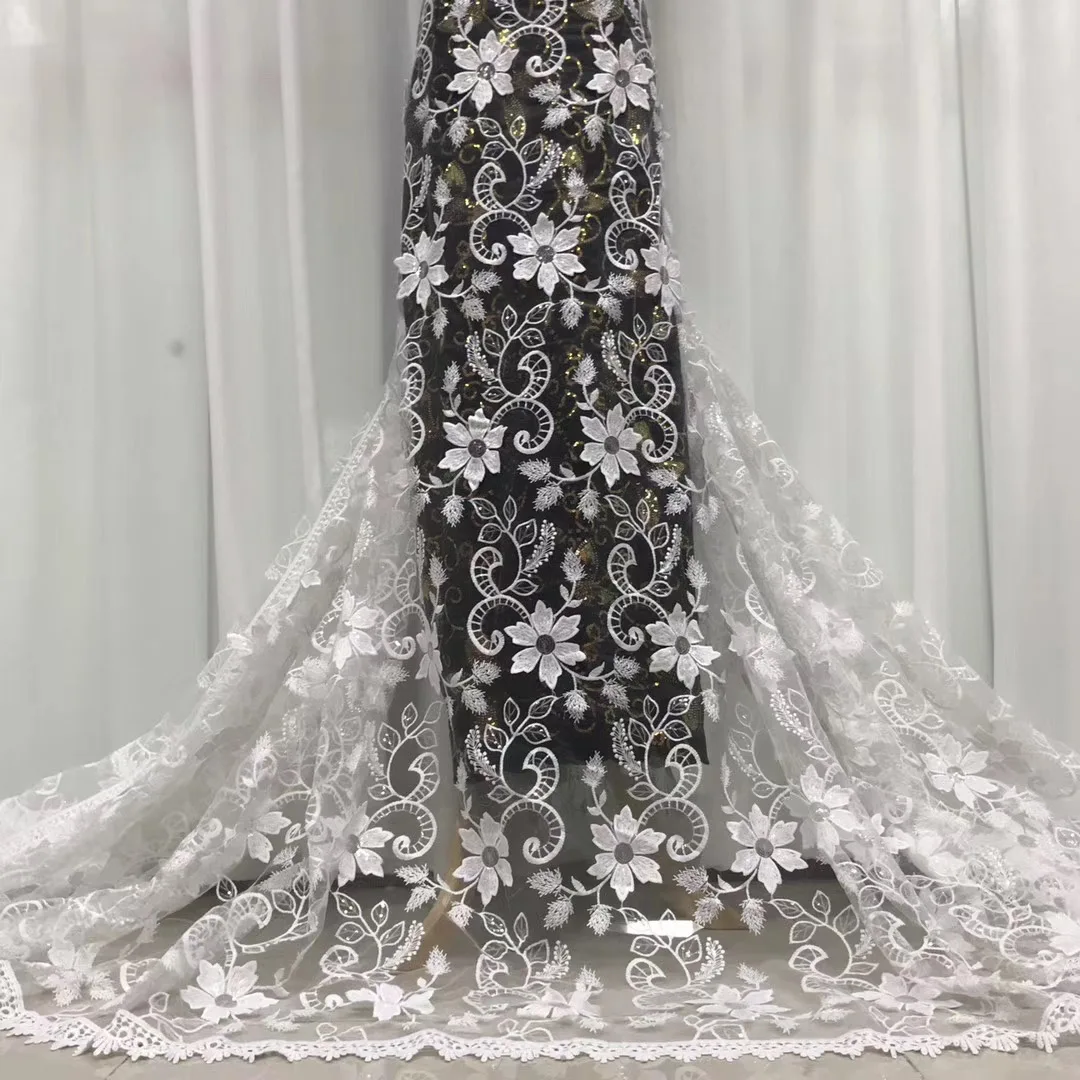 

High quality 2021 tulle sequins African lace fabric embroidered French French net Nigerian lace fabric for wedding J40261