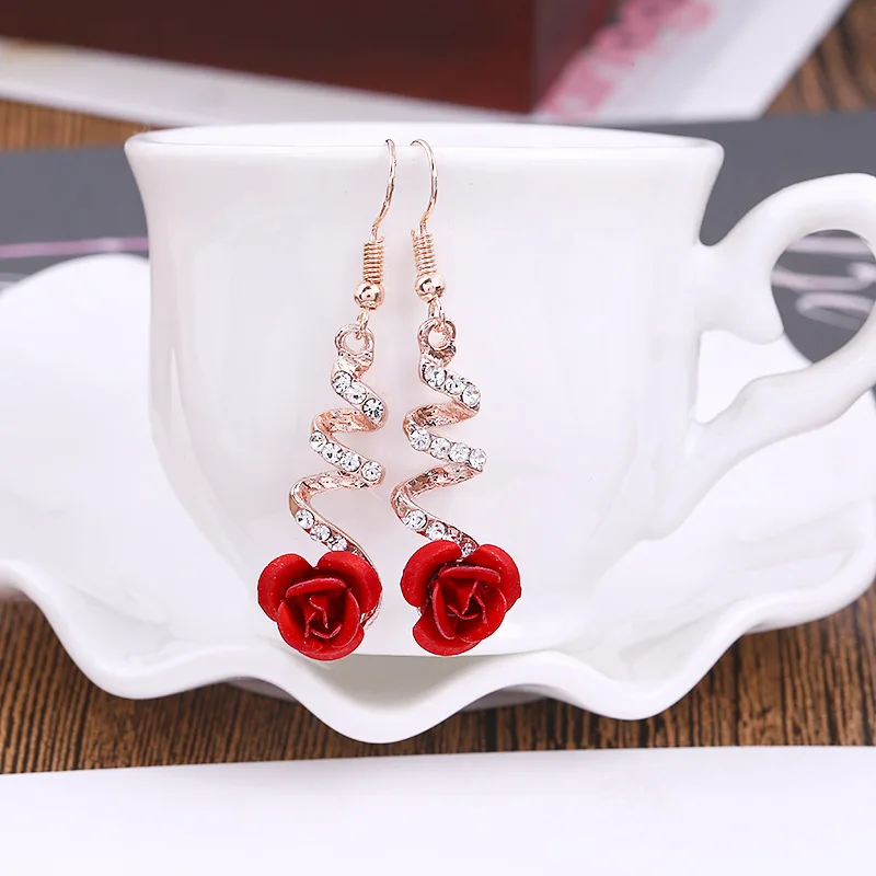 2020 модные ювелирные изделия Этнические красные розы Висячие серьги большие