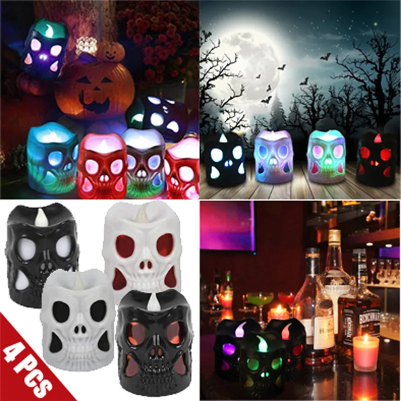 4Pcs Halloween Light Decoration Skull Candle Lamp Colorful Night Light Garland Led Light Luces Led Decoracion 35SEP100