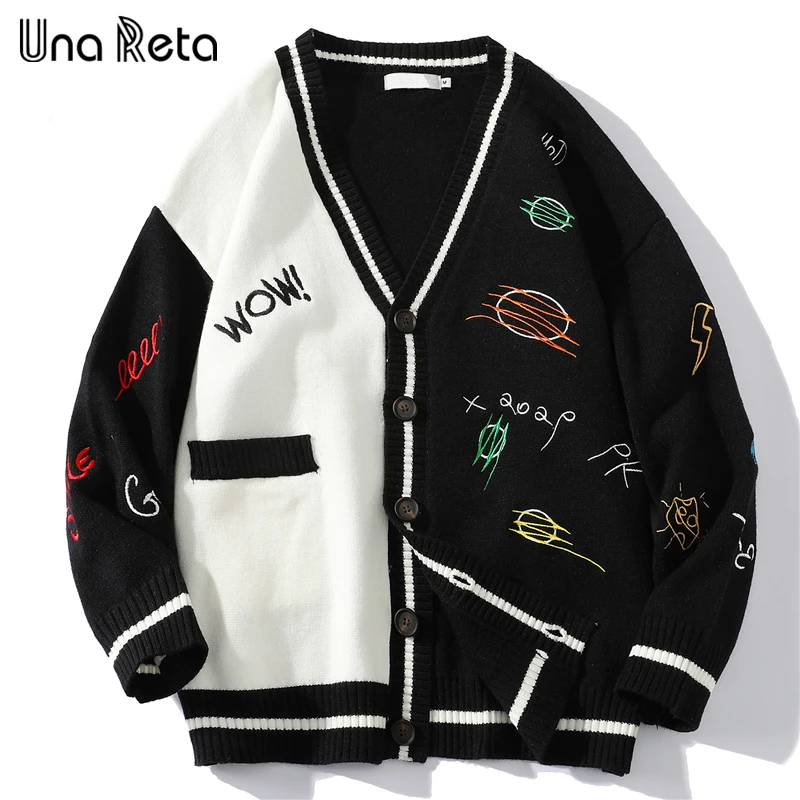 

Una Reta Harajuku Cardigan Sweater Winter Men's Coat New Streetwear Casual Loose Single-breasted Sweater Embroidery Cardigan Men