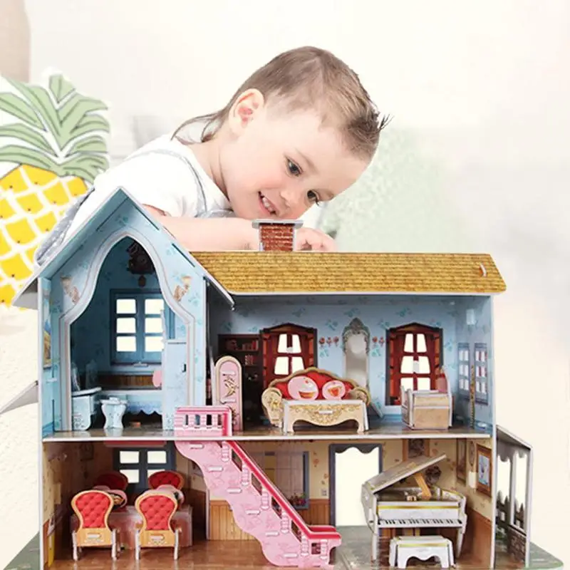 3D пазл светодиодный светильник Скандинавская вилла креативный пазл DIY Бумажная модель ручной сборки светодиодный игрушки для родителей и детей Интерактивные игрушки для детей подарок