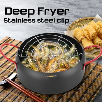 

22cm Multifunctional Pot Easy Clean With Clip Household Tempura Kitchen Handle Potable Japanese Style Deep Fryer Iron Cookware