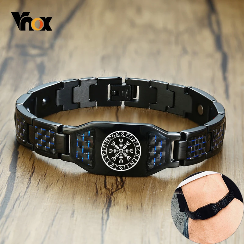 Vnox Customized Viking Compass Rune Men's Bracelet Chunky Stainless Steel Therapy Bangle Punk Male Father Husband Gift | Украшения и